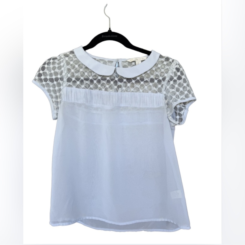 LC Lauren Conrad Pale Blue Lace & Chiffon Detail Blouse